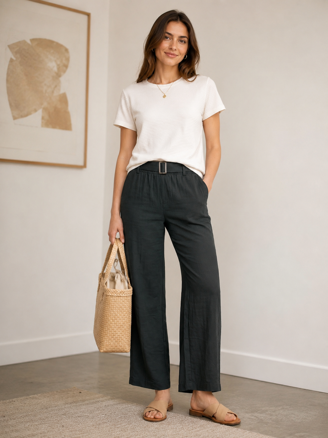 Premium Wide-Leg Viskosehose mit Gürtel